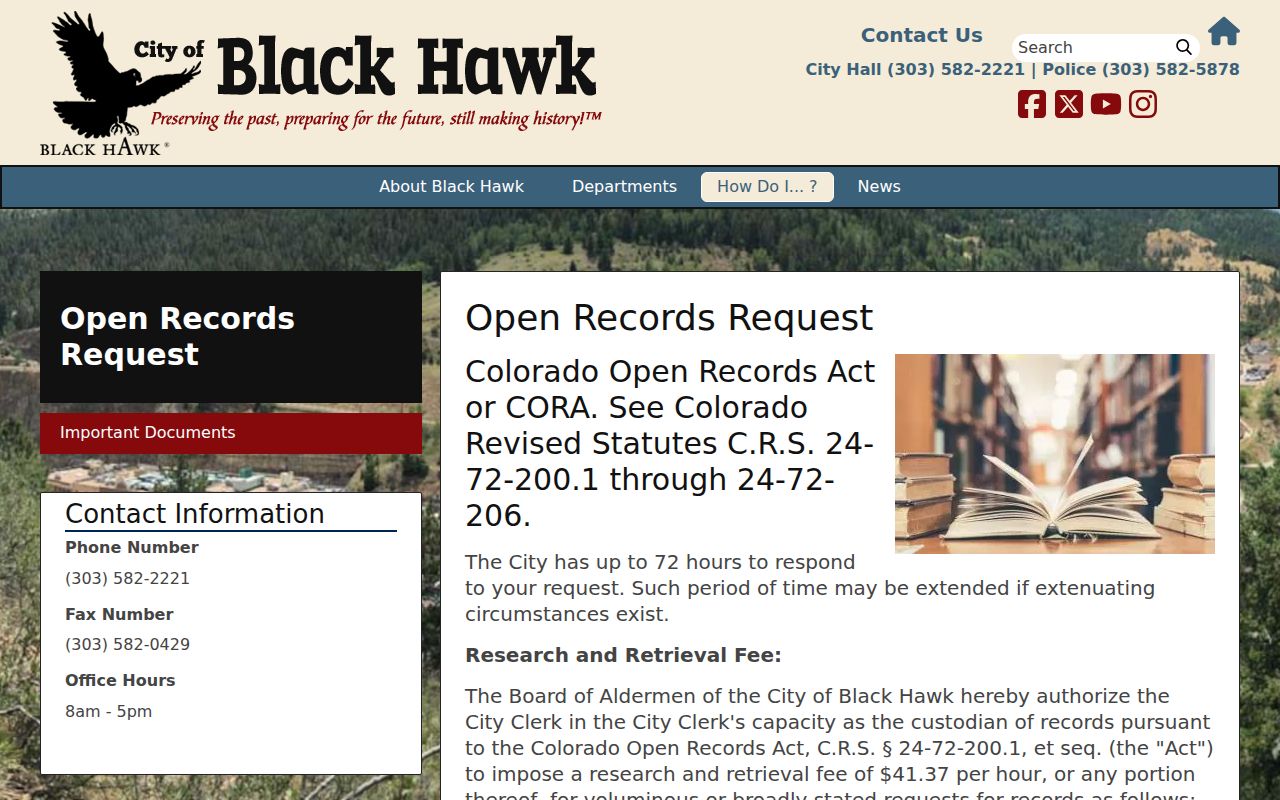 Black Hawk criminal history city open records request