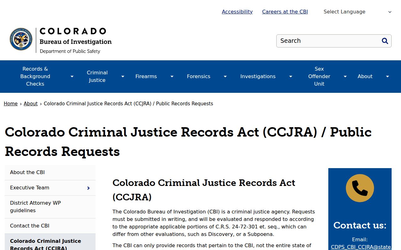Gilpin County arrest history CBI CCJRA request information