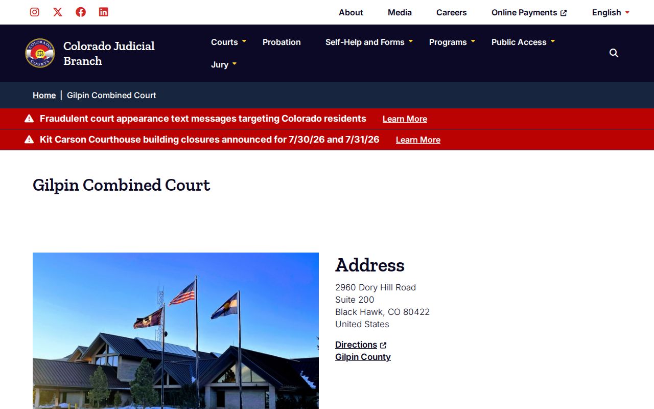 Gilpin County criminal court case location information