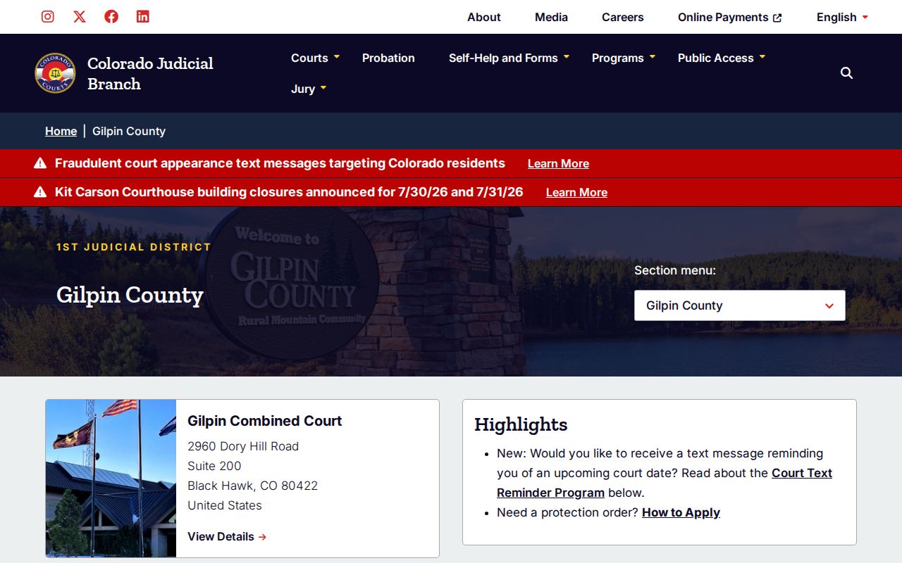 Gilpin County criminal court cases trial court overview