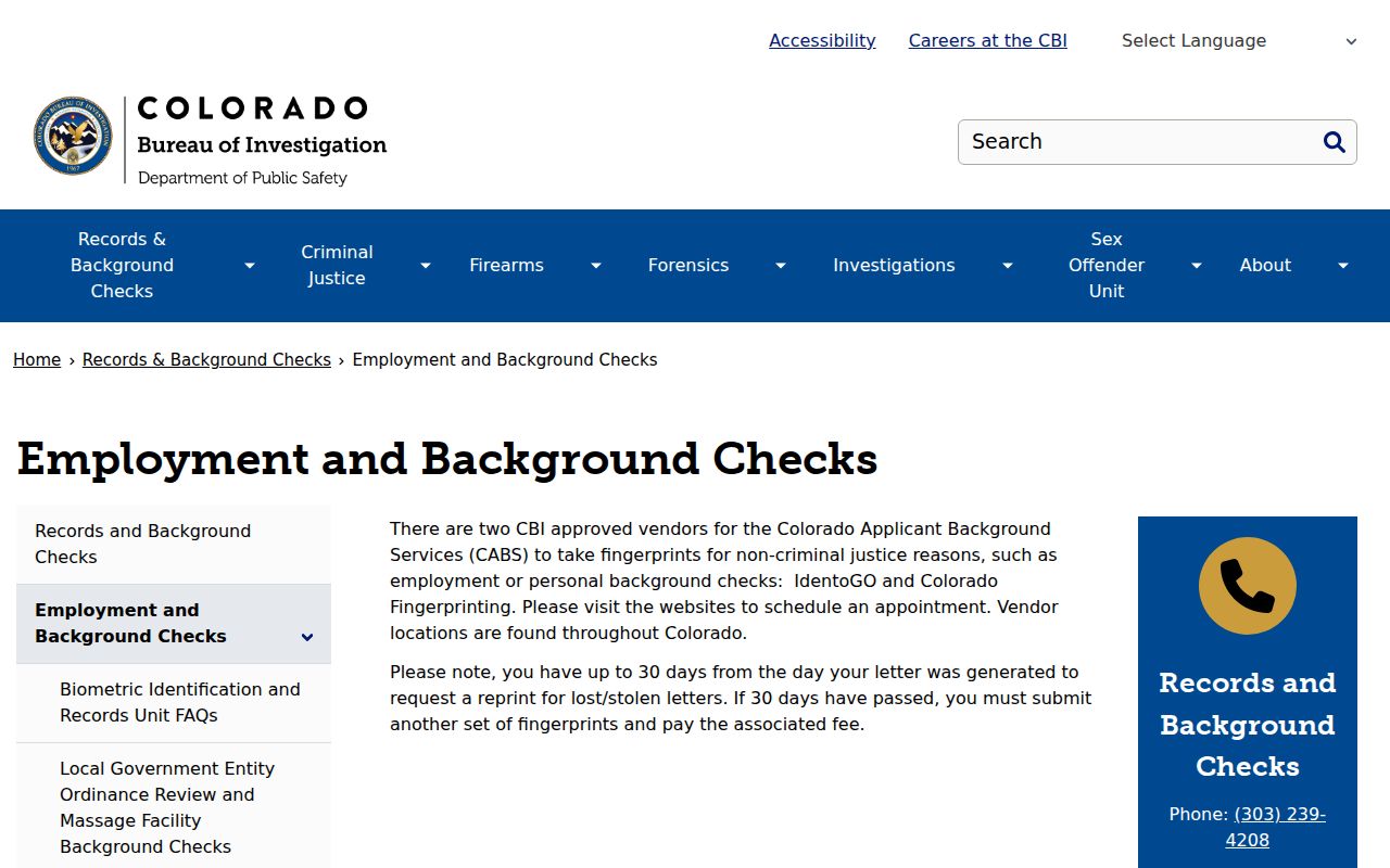 Colorado Applicant Background Services fingerprint instructions