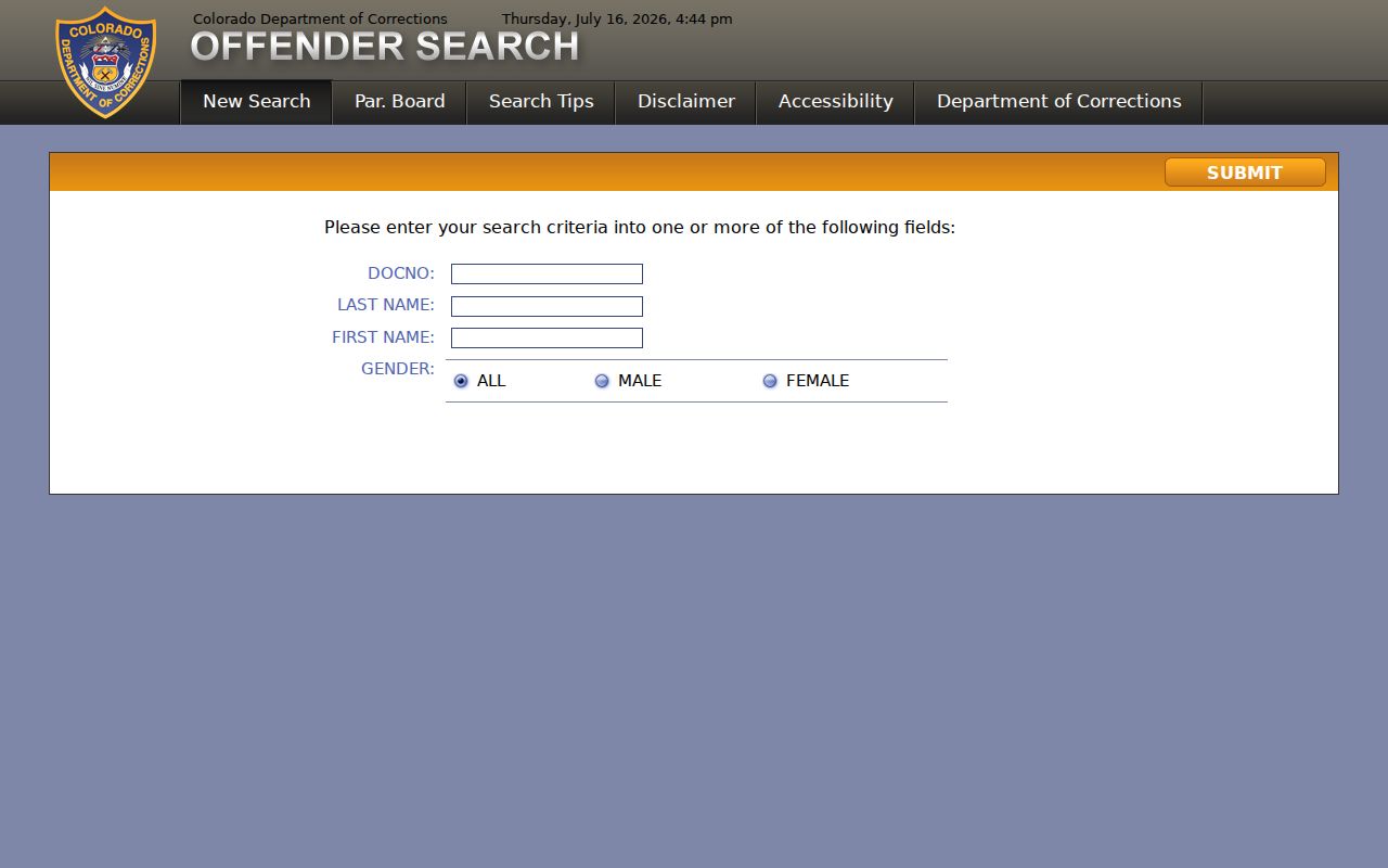 Colorado Department of Corrections offender search